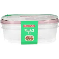 PlasticForte Frischebehalter - 2x Stuck - 2 Liter - wiederverwendbar - transparent/rosa - Kunststoff