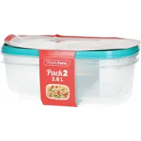 PlasticForte Frischebehalter - 2x Stuck - 2.8 liter - wiederverwendbar - transparent/blau - Kunststo