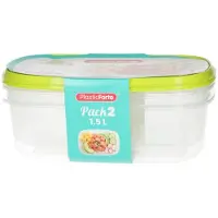 PlasticForte Frischebehalter - 2x Stuck - 1,5 Liter - wiederverwendbar - transparent/lime - Kunststo