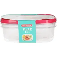 PlasticForte Frischebehalter - 2x Stuck - 1,5 Liter - wiederverwendbar - transparent/rosa - Kunststo