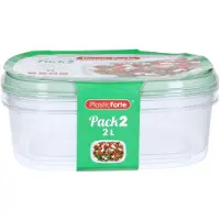 PlasticForte Frischebehalter - 2x Stuck - 2 Liter - wiederverwendbar - transparent/grun - Kunststoff