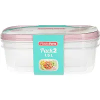 PlasticForte Frischebehalter - 2x Stuck - 1,5 Liter - wiederverwendbar - transparent/rosa