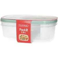 PlasticForte Frischebehalter - 2x Stuck - 2.8 liter - wiederverwendbar - transparent/grun - Kunststo