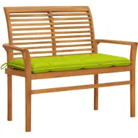 vidaXL Gartenbank mit Hellgrüner Auflage 112 cm Massivholz Teak