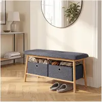 En.casa Sitzbank Vad mit 2 Aufbewahrungsboxen 90x30x45 cm Natur/Grau