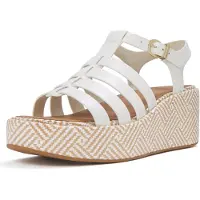 FitFlop Damen Platfforms Graphic-Weave Leder-Fisherman-Sandalen Urban White-Schuhgröße 38