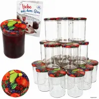 MamboCat 48er Set Marmeladenglas 435ml Einmachglas TO 82 Deckel Obst-Dekor Rezeptheft