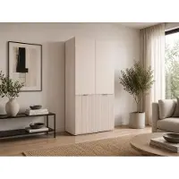 MOEBLO Drehtürenschrank, Falttürenschrank 2-türig Schrank mit Einlegeböden und Kleiderstange, Schlafzimmer - Schrank Minewra 100 - Beige