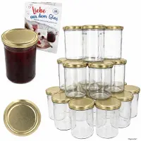 MamboCat 48er Set Marmeladenglas 435ml Einmachglas TO 82 Deckel gold Rezeptheft