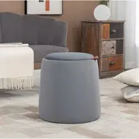 STILVORA Round Footstool Polyester Grau mit Stauraum & Wendedeckel Ø44x47,5 cm