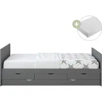 Sunny Eli Kinderbett aus Holz mit Ausziehbett und 3 Schubladen in Grau | Bett Mit Matratze | Einzelbett in 206,5 x 97 x 75 cm | Für Matratzengröße: 90 x 200 cm