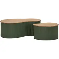 Mauro Ferretti Frankfurt Grüne Couchtische – Gestell aus Gummibaumholz und Metall, 87 x 53 x 32 / 50 x 35 x 28 cm – Organisches Design