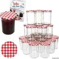 MamboCat 48er Set Marmeladenglas 435ml Einmachglas TO 82 Deckel rot kariert Rezeptheft