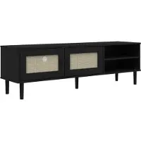 vidaXL TV-Schrank SENJA Rattan-Optik Schwarz 158x40x49cm Kiefernholz