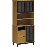 vidaXL Highboard mit Glastüren FLAM 80x40x180 cm Massivholz Kiefer