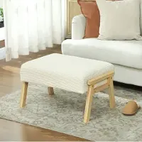STILVORA Fußhocker Polyester Cremeweiß 70x46x40 cm mit Holzbeinen