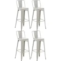 DELUKE 4er Set Barhocker LEKEL - Metall Silber 44x43x96 cm | Barstuhl Mit Lehne Tresenhocker Tresenstuhl Kneipenhocker Kneipenstuhl