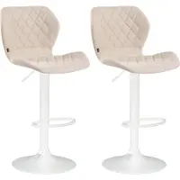 CLP 2er Set Barhocker Cork Stoff drehbar mit Höhenverstellung | Farbe creme Gestell Farbe weiß