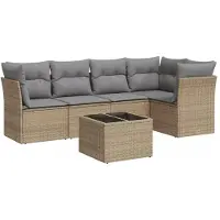 vidaXL 6-tlg. Garten-Sofagarnitur mit Kissen Beige Poly Rattan