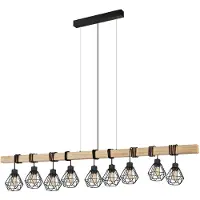 Eglo Pendellampe Townshend 5, 9 flammige Vintage Pendelleuchte im Industrial Design, Retro Hängelampe aus Stahl und Holz, Farbe Schwarz, braun, E27