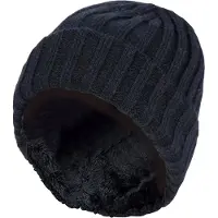 Heat Holder (7-10 Jahre, Schwarz) - Jungen Plüsch Mütze mit Bommel Pompom Gestrickt Wintermütze Beanie