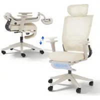 FlexiSpot Foldex Ergonomischer Bürostuhl, klappbarer Bürostuhl für Kleine Räume mit Lendenwirbelstütze Höhenverstellbaren Armlehnen mit Fußstütze Weiß