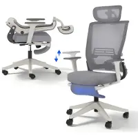 FlexiSpot Foldex Ergonomischer Bürostuhl, klappbarer Bürostuhl für Kleine Räume mit Lendenwirbelstütze Höhenverstellbaren Armlehnen mit Fußstütze Grau