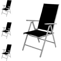 Inda 4 Stück Gartenstuhl Hochlehner Klappstuhl Aluminium - Textilen Silbergrau/Schwarz