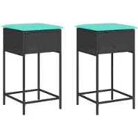 vidaXL Garten-Barhocker mit Kissen 2 Stk. Schwarz Poly Rattan