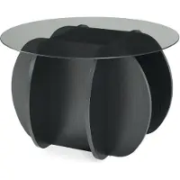 En.casa Couchtisch 'Karhuvandi' Ø70 x 40 cm mit Glasplatte Rauchglas rund Schwarz/Grau