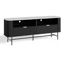 En.casa TV-Lowboard 'Olvehok' 140 x 40 x 55 cm mit 2 offenen Fächern und 2 Schubladen Metallgestell Schwarz/Marmoroptik, weiß