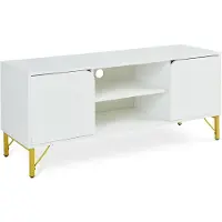 En.casa Fernsehschrank 'Reyri' mit 2 Türen und 2 offenen Fächern 120 x 39 x 52 cm Metallgestell Weiß/Goldfarben