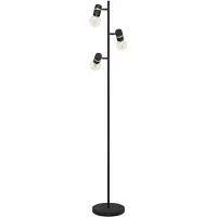 Eglo Stehlampe Lurone, Eck Standleuchte mit 3 beweglichen Spots, Stehleuchte aus Metall in Schwarz und Messing, Lampe Wohnzimmer mit E27 Fassung