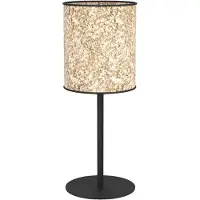Eglo Tischlampe Butterburn, nachhaltige Nachttischlampe, Tischleuchte aus Metall in Schwarz und Textil mt Birkenblättern, Tisch-Lampe, E27 Fassung