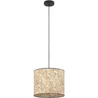 Eglo Hängelampe Butterburn, Pendelleuchte, Esszimmerlampe aus Metall in Schwarz und Textil mit Birkenblättern, Hängeleuchte, E27 Fassung, Ø 36 cm