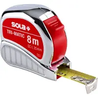 Sola TRI-MATIC - Bandmaß 8m / 25mm - Profi-Taschenbandmaß mit Gürtelclip - Stahlband, gelb lackiert mit mm Skala - Genauigkeitsklasse I - Rollmeter mit beweglichem Endhaken - Länge 8m/25mm
