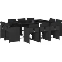 vidaXL 11-tlg. Garten-Essgruppe mit Kissen Schwarz Poly Rattan