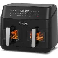 TurboTronic Airfryer XXL DualChef - 9L - 1600W - Heißluftfritteuse - Doppelter Korb - 2 x 4,5L - 50ºC bis 200ºC - 10 Kochprogramme - Schwarz