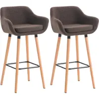 DELUKE Barhocker 2er Set mit Lehne Braun VILO - Stoffbezug, 99x55x46cm | Barhocker mit Lehne Tresenhocker Barstuhl Küchenhocker Thekenhocker hoher Stuhl