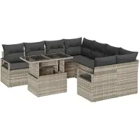 vidaXL Garten-Sofa-Set mit Kissen 9 pcs Hellgrau Poly-Rattan