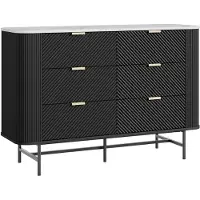 En.casa Kommode 'Olvehok' 120 x 40 x 81 cm mit 6 Schubladen Metallgestell Schwarz/Marmoroptik, weiß
