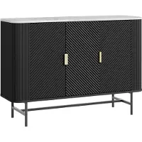 En.casa Sideboard 'Olvehok' 110 x 40 x 77 cm mit 3 Türen und 4 Fächern Metallgestell Schwarz/Marmoroptik, weiß