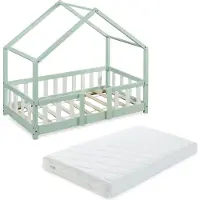 En.casa Kinderbett 'Treviolo' mit Matratze und Rausfallschutz 70x140cm Mintgrün / Weiß