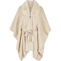 Apricot Strickjacke "mit Kunstfell", Damen, Gr. onesize, beige (stein), Strick, Obermaterial: 97% Polyacryl PAN. 3% Polyamid PA., uni, weit, Strickjacken Strickjacke, mit Bindeband