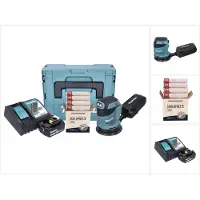 Makita DBO 180 RT1J Akku Exzenterschleifer 18 V 125 mm + 1x Akku 5,0 Ah + Ladegerät + Toolbrothers SPIDER Schleifset Netzschleifmittel + Makpac