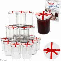 MamboCat 50er Set Marmeladenglas 435ml Einmachglas TO82 Deckel Schleifen-Dekor Rezeptheft
