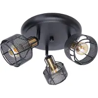 Näve Spots - 3er Wand-/Deckenrondell/Spot "FORO" Ø: 41cm schwarz/golden, Strahler im Industrial Style, aus Metall in schwarz, 12,5 cm hoch, Ø 41 cm, E14-Fassung