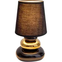 Näve Tischleuchten - Keramik Tischleuchte "STONEY" schwarz, Tischlampe im Retro Style, aus Metall, Kunststoff und Textilmaterial in schwarz-gold, 31 cm hoch, Ø 16 cm, E14-Fassung – Schnurschalter