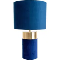 Näve Tischleuchten - Tischleuchte "BORDO" H: 32 cm / blau / gold, Tischlampe im Klassik Stil, aus Metall, Kunststoff und Textilmaterial in blau, 32 cm hoch, Ø 18 cm, E14-Fassung – Schnurschalter