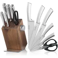 Arendo Messerblock mit Messern, 6-teilig, Holzblock, Edelstahl Messer, inkl. Schärfer und Schere, Keramik-Messerschärfer, ergonomisch geformte Griffe, spülmaschinenfest